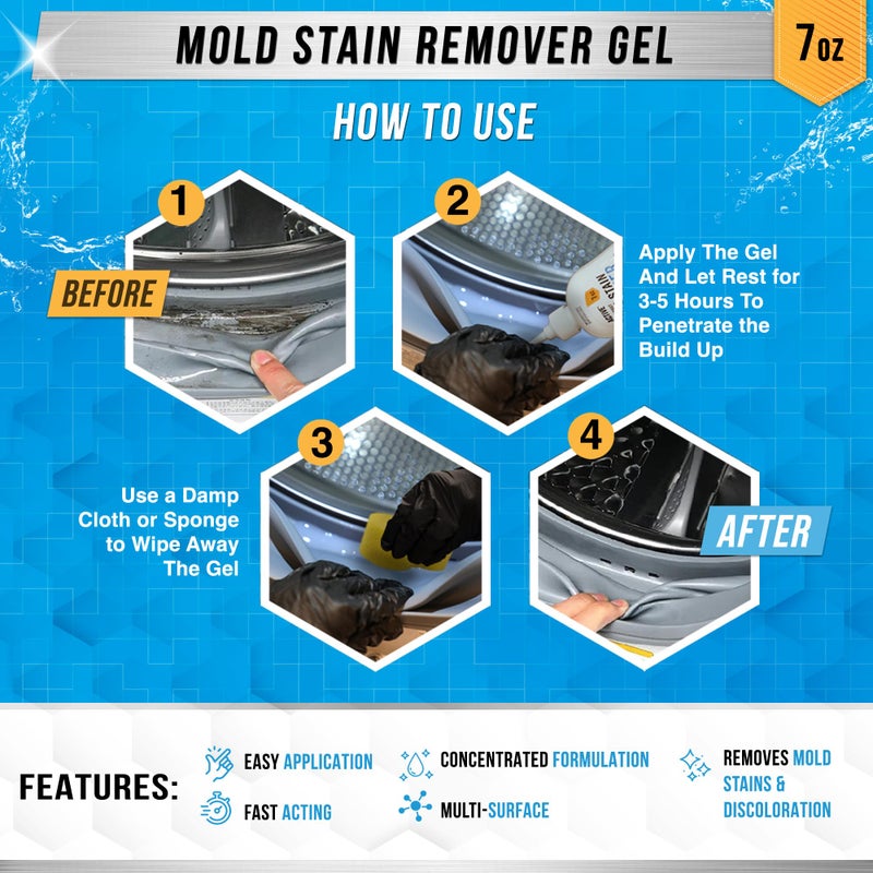 Active Mold Stain Remover Gel Cleaner - ACTIVE Heavy Duty Stain Cleaner for Front Loader Washing Machine Seal, Bathroom Grout, Shower, Caulk - Front Load Washer Cleaning Solution - 7 Fl Oz - Image 3